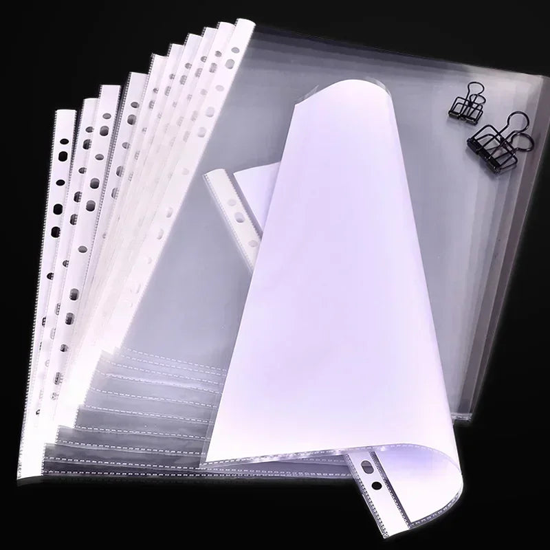 100pcs 11 Holes Thickening Transparent Plastic Punched File Folders A4 Document Sleeves Protector Office Supplies