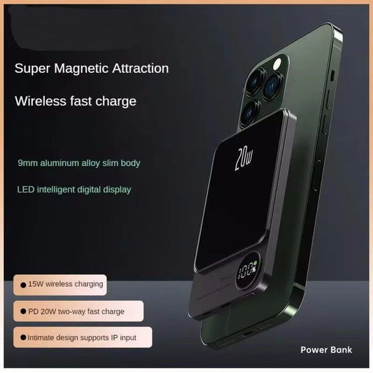 10000mAh Alloy Powerbank Magnetic Power Bank Wireless Fast Charger For IPhone 15 14 13 12 11 Backup Battery