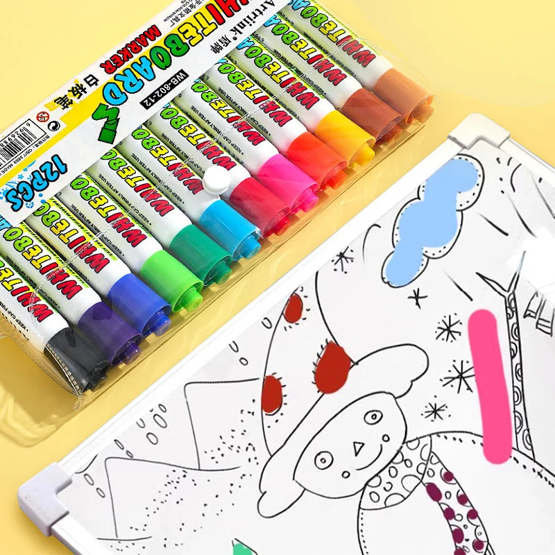 12 Colour Whiteboard Marker Set,Erasable, Refillable,Safety,Non-Toxic,High Capacity,Office,Conferencing,Educational Items