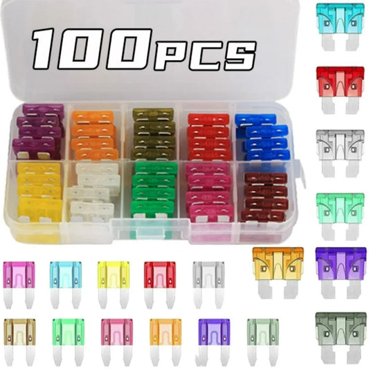 100/50pcs Medium Car Fuse Blade 2-35A Middle Size Fuse Insert Set with Box Fuse Blow Detection Tool Auto Circuit Repair Tools