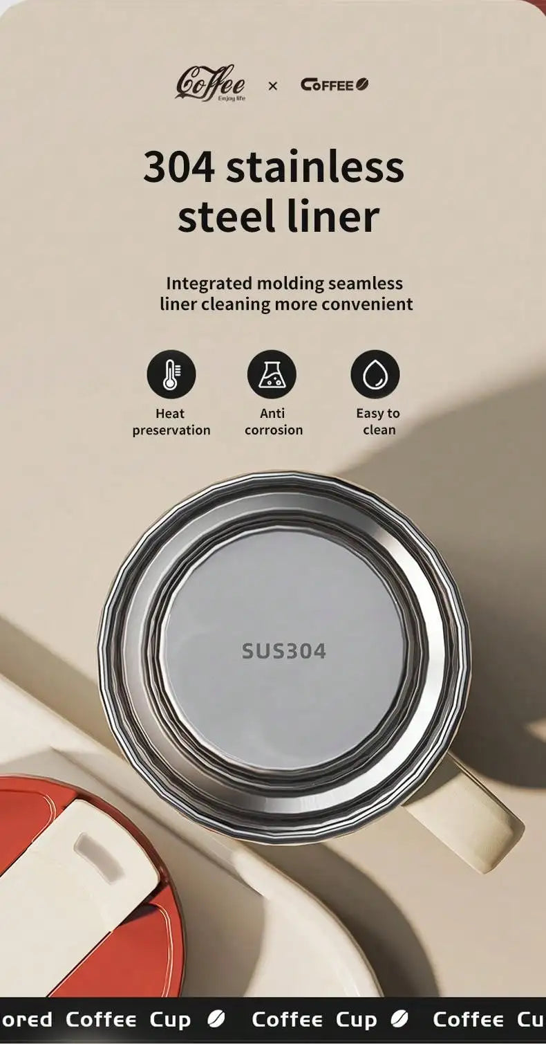 WORTHBUY 400/480ML 304 Stainless Steel Coffee Cup With Lid&Handle Double Layer Coffee Mug Drinkware Reusable Insulated Water Cup