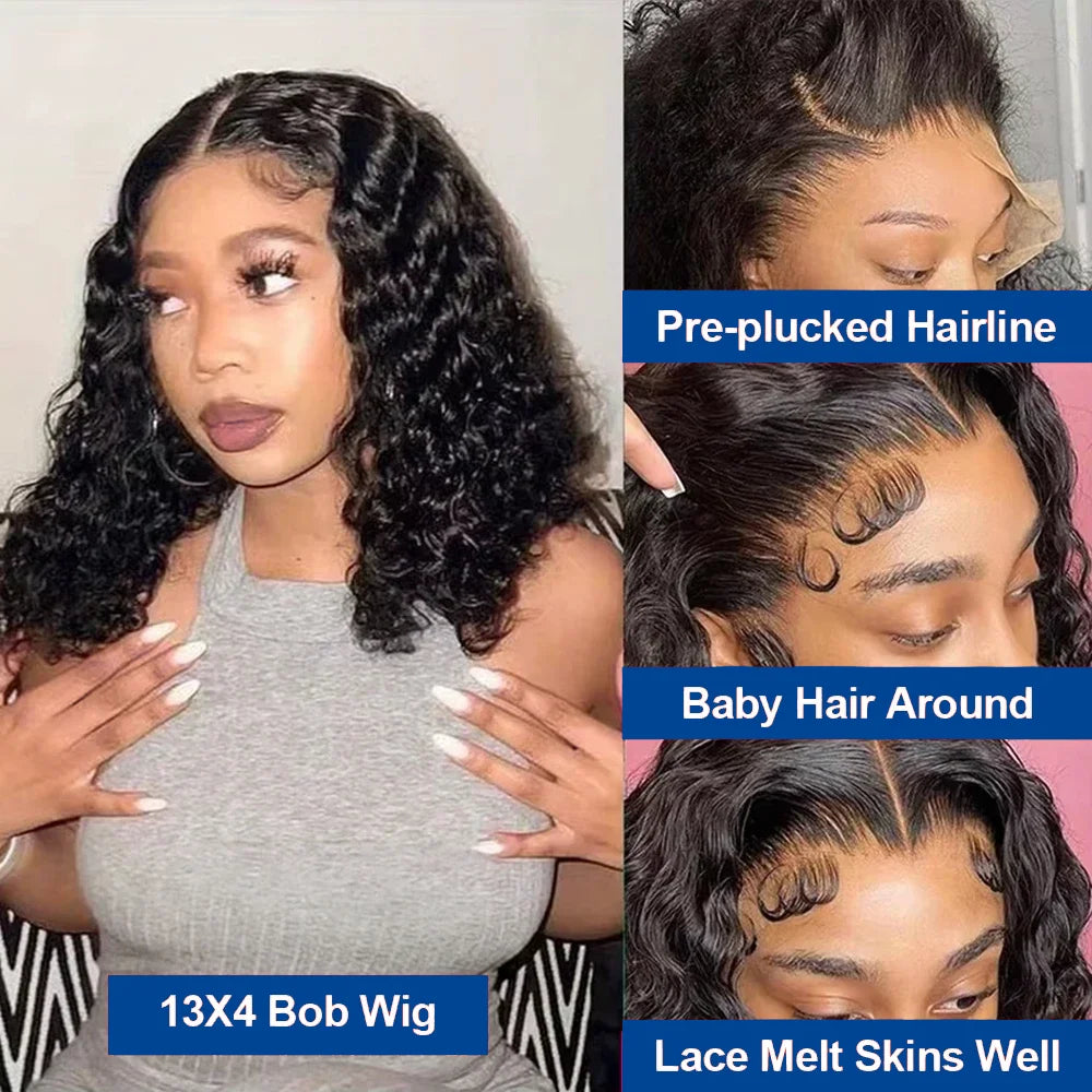 13x4 Short Bob Wigs Jerry Curly Short Pixie Cut Bob Wigs Human Hair 250% Density Loose Deep Wave Lace Frontal Wigs For Women