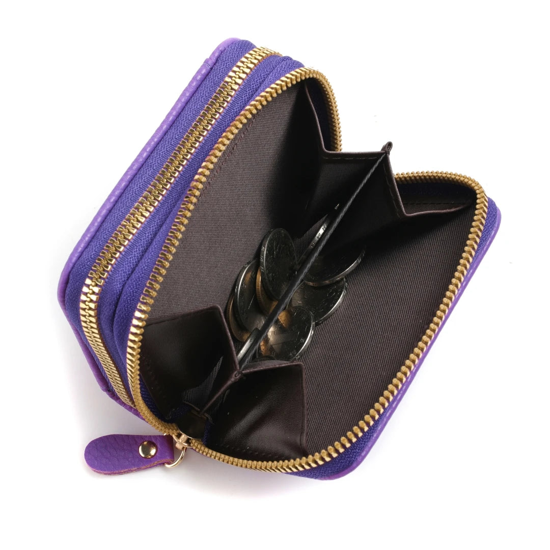 Women's Leather Credit Card Holder Double Zipper with ID Window and Coin Purse - Securely Store and Organize Your Cards with Lar