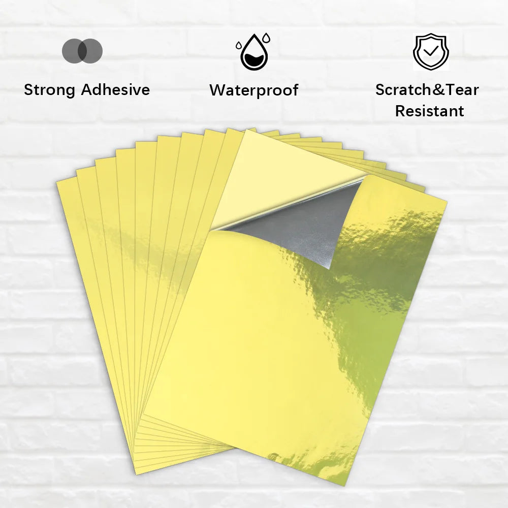 10 Sheets Printable Vinyl Sticker Paper A4 Transparent White Gold Self Adhesive Copy Paper for Inkjet Printer DIY Label Sticker