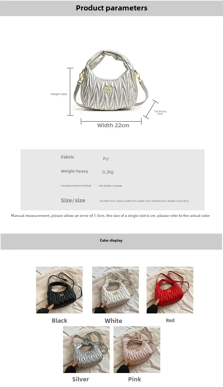 Women's Crossbody Cloud Design Versatile Handbag Soft PU Leather Square Shape Shoulder Bag with Zipper Polyester Lining