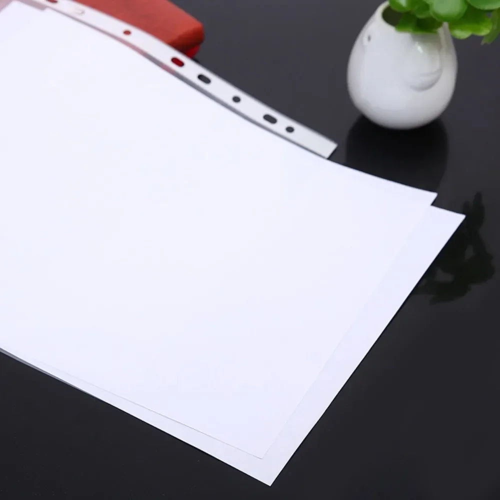 100pcs 11 Holes Thickening Transparent Plastic Punched File Folders A4 Document Sleeves Protector Office Supplies