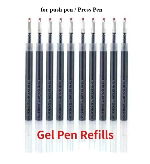 10Pcs/lot Japan Mujis Style Press Gel Pen Refills 0.5mm for push pen /Ink Gel Pen Press Pen