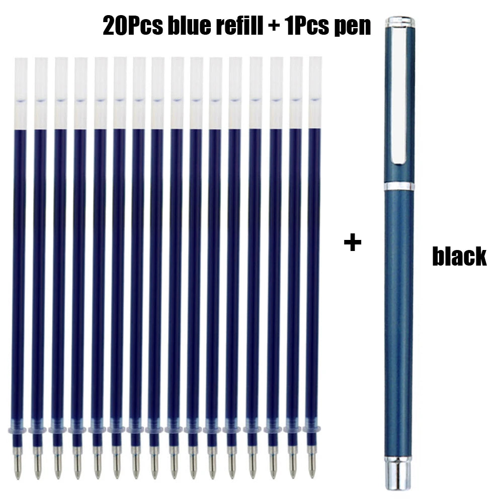 1+20Pcs Metal Gel Ink Sign Pen Rotating 0.5MM Black Switzerland Refill Business Signing School Office Stationery Ballpen