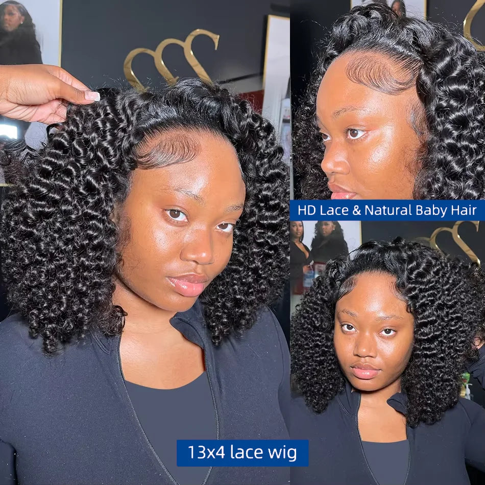 13x4 Short Bob Wigs Jerry Curly Short Pixie Cut Bob Wigs Human Hair 250% Density Loose Deep Wave Lace Frontal Wigs For Women