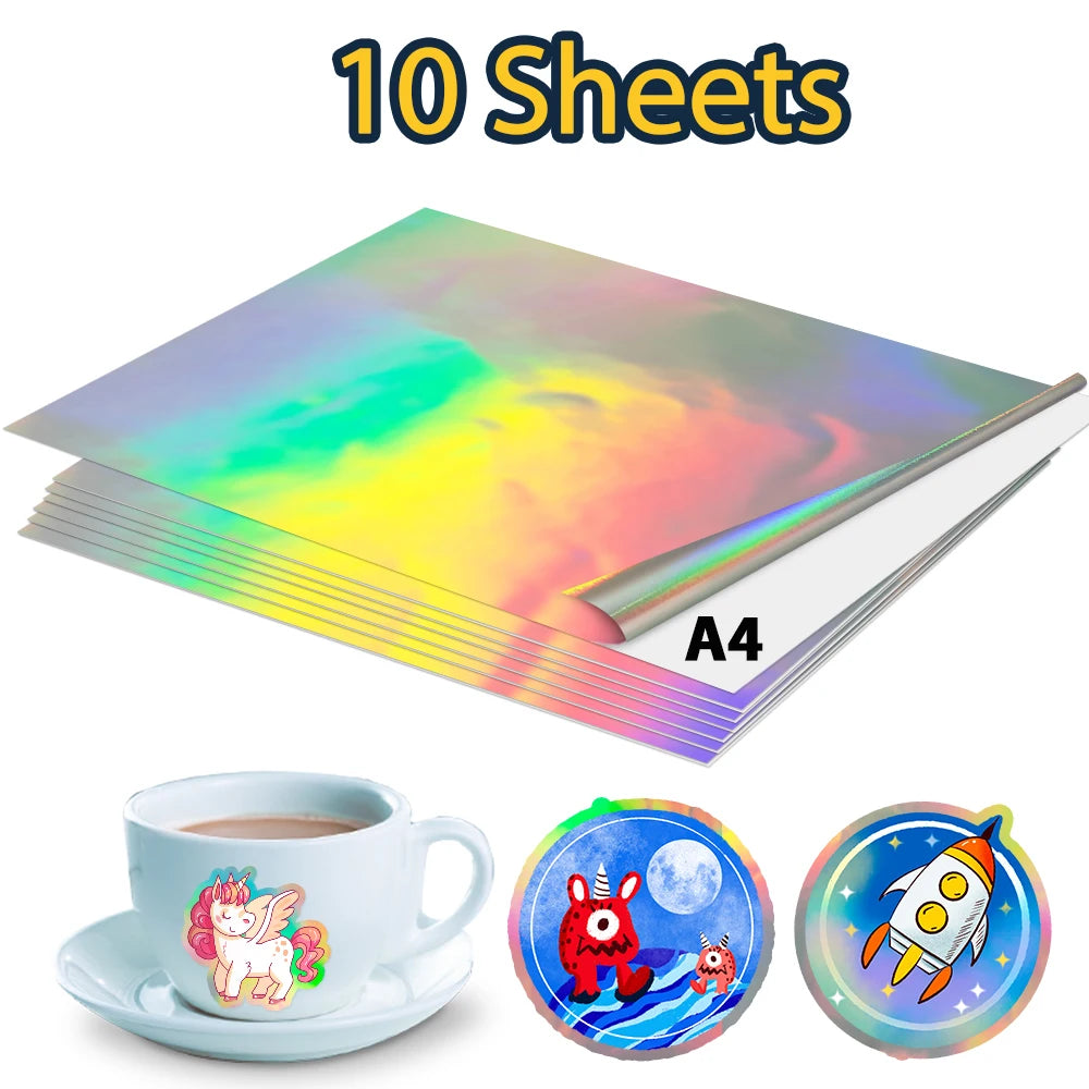 10Sheets Gold Vinyl Sticker Paper A4 Transparent Matte White Printable Vinyl Sticker Self Adhesive Copy Paper for Inkjet Printer