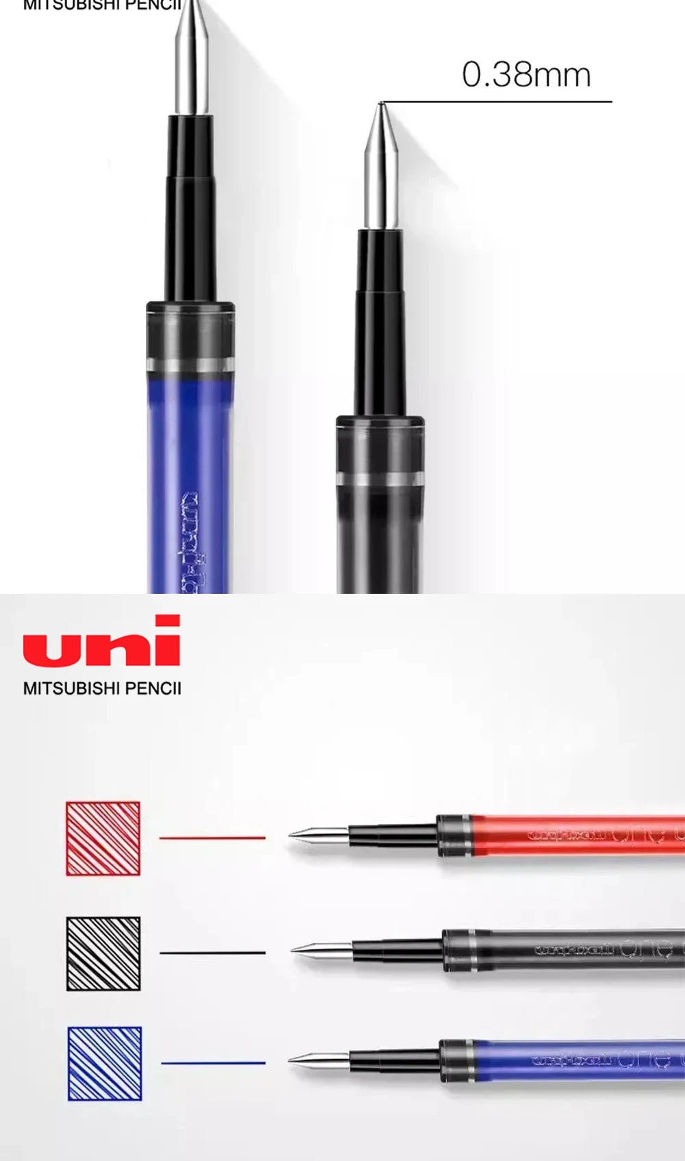 10PCS Uni-ball One Gel Pen Refill UMR-05S/UMR-38S Applicable To UMN-SP/UMN-SF Back To School Japanese Stationery 0.38mm/0.5mm