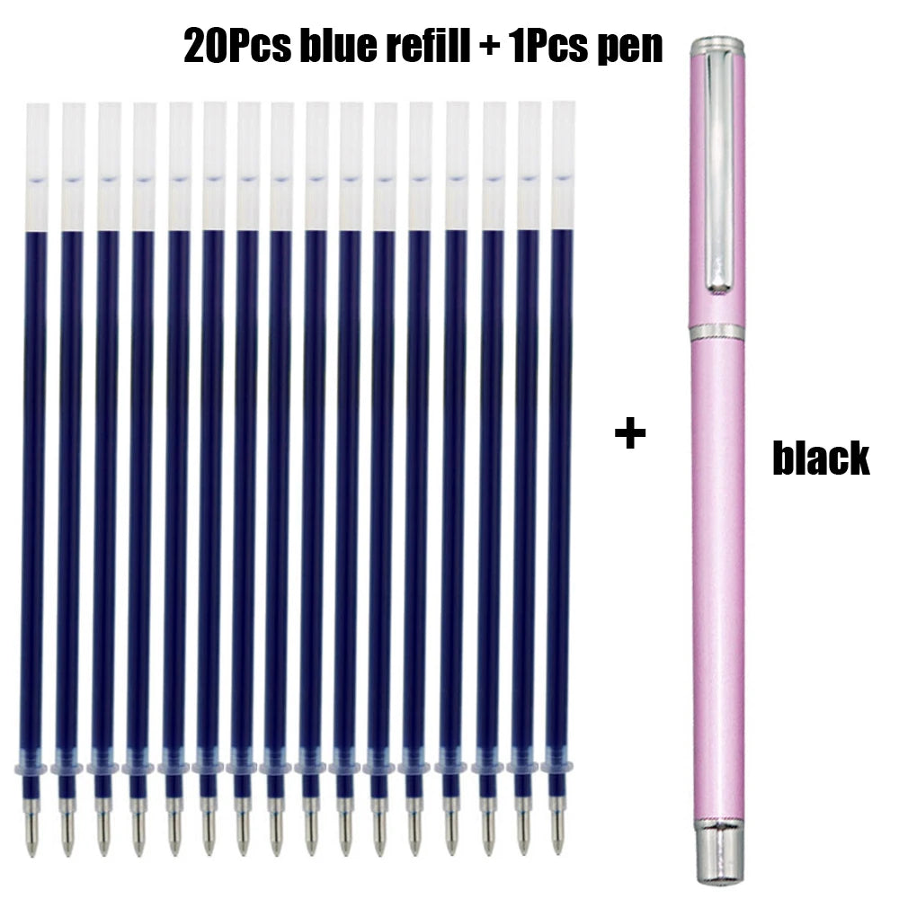 1+20Pcs Metal Gel Ink Sign Pen Rotating 0.5MM Black Switzerland Refill Business Signing School Office Stationery Ballpen