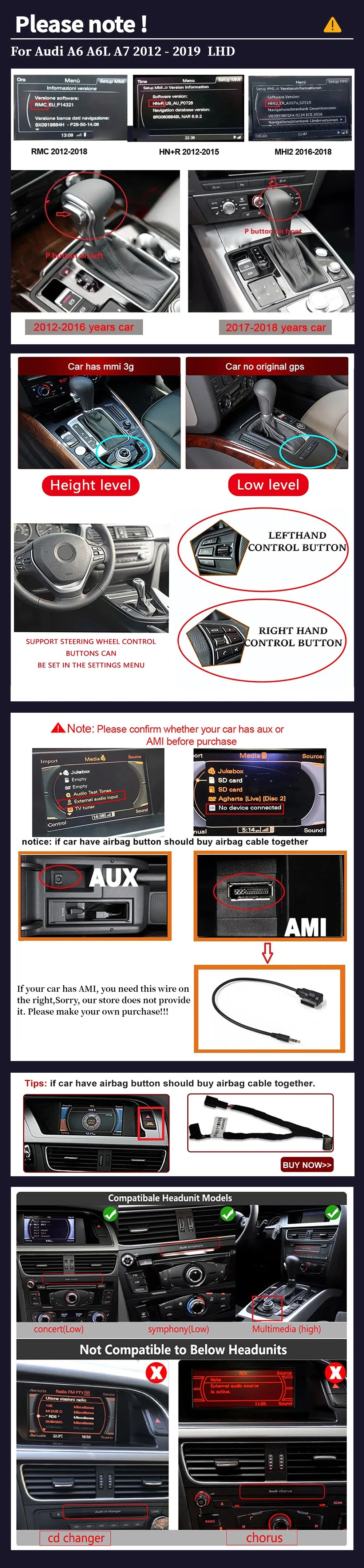 12.3 Inch For Audi A6 A6L A7 2012-2019 Android 14 Touch Screen Car Carplay Stereo Radio Auto Monitors Multimedia GPS Navigation