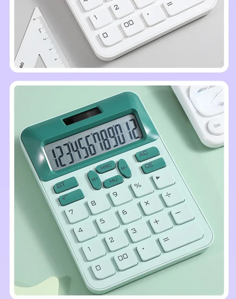 12-Digit Large LCD Display Calculator Standard Function Calculator with Solar & Battery Dual Power for Home Basic Desktop Office