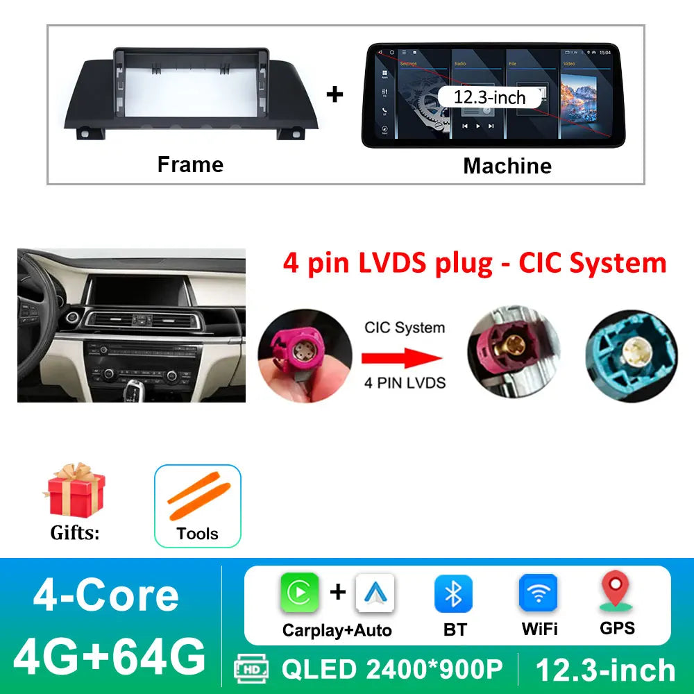 12.3 inch Android 14 GPS DSP BT Carplay Car Radio Multimedia Player for BMW 7 Series 2010 - 2015 CIC NBT System Auto Accessories