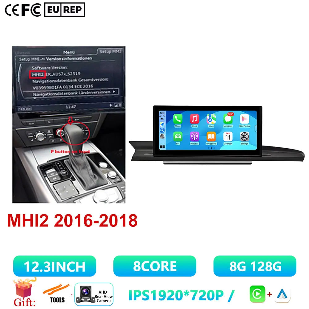 12.3 Inch For Audi A6 A6L A7 2012-2019 Android 14 Touch Screen Car Carplay Stereo Radio Auto Monitors Multimedia GPS Navigation