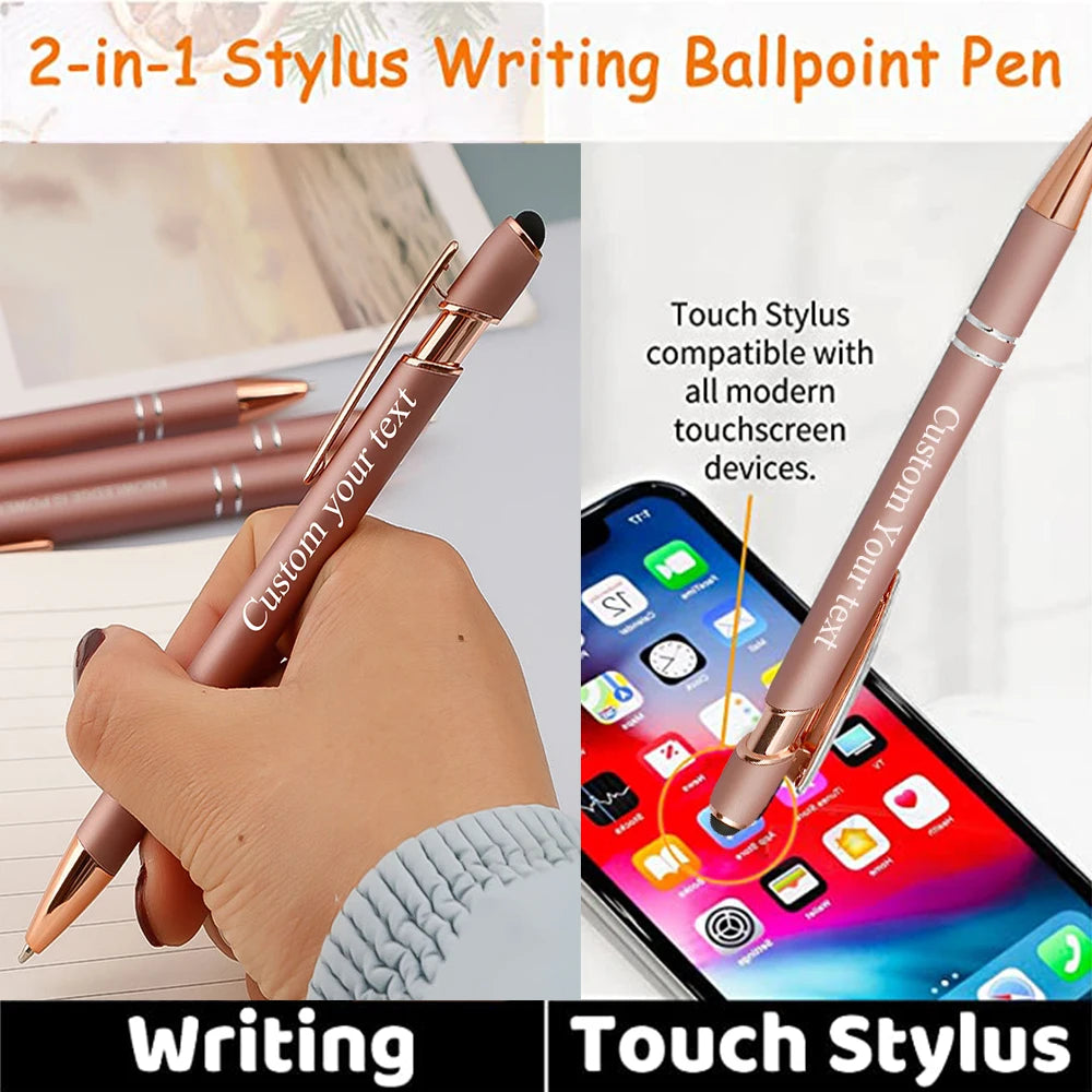 10-50 Pcs Personalized Carving Logo Pens Rose Gold Ballpoint Pen Customized Engraved Name Gift School Stationery Office Supplies