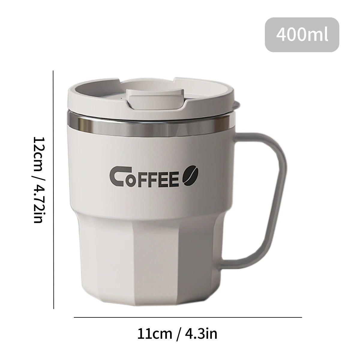 WORTHBUY 400/480ML 304 Stainless Steel Coffee Cup With Lid&Handle Double Layer Coffee Mug Drinkware Reusable Insulated Water Cup