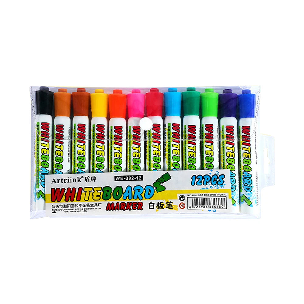 12 Colour Whiteboard Marker Set,Erasable, Refillable,Safety,Non-Toxic,High Capacity,Office,Conferencing,Educational Items