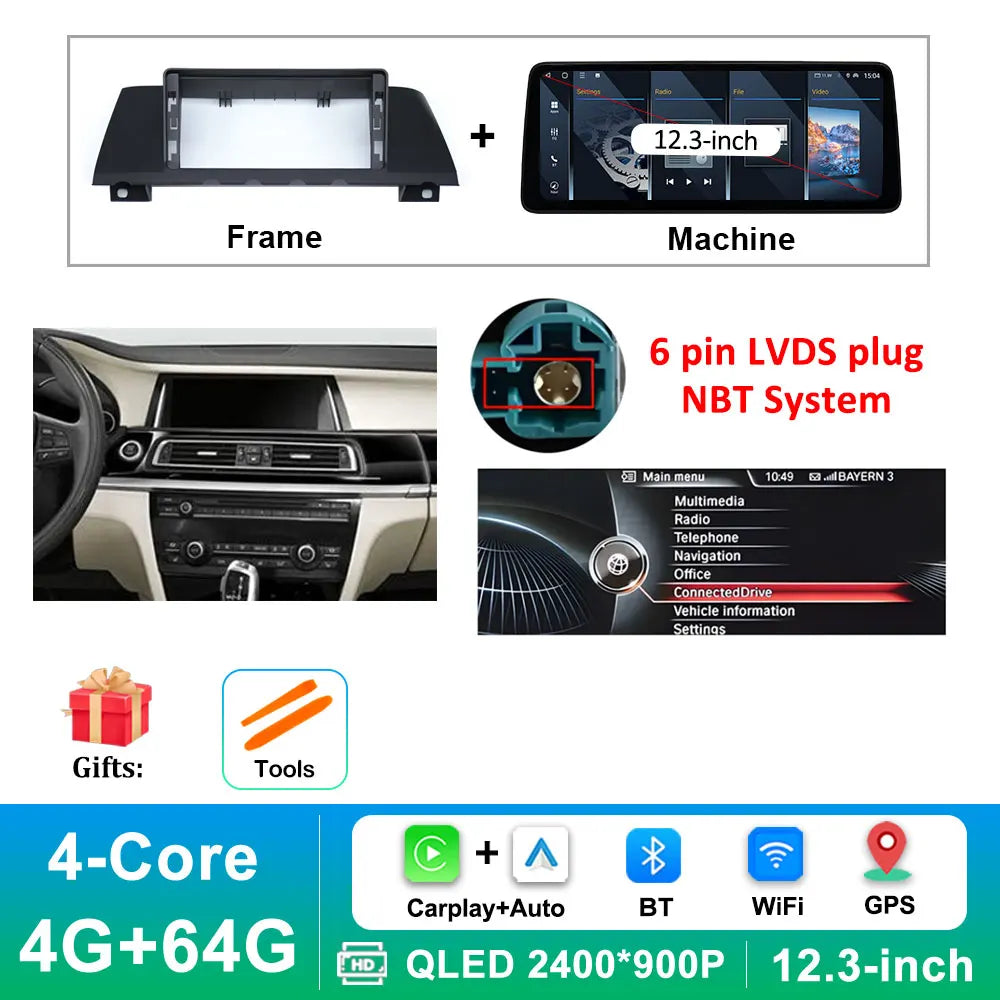 12.3 inch Android 14 GPS DSP BT Carplay Car Radio Multimedia Player for BMW 7 Series 2010 - 2015 CIC NBT System Auto Accessories