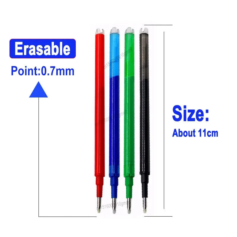 0.7mm 0.5mm Tip Retractable Erasable Gel Pen Refill Large Capacity 8 Color Ink Cartridge Rods Washable Handle Writing Stationery