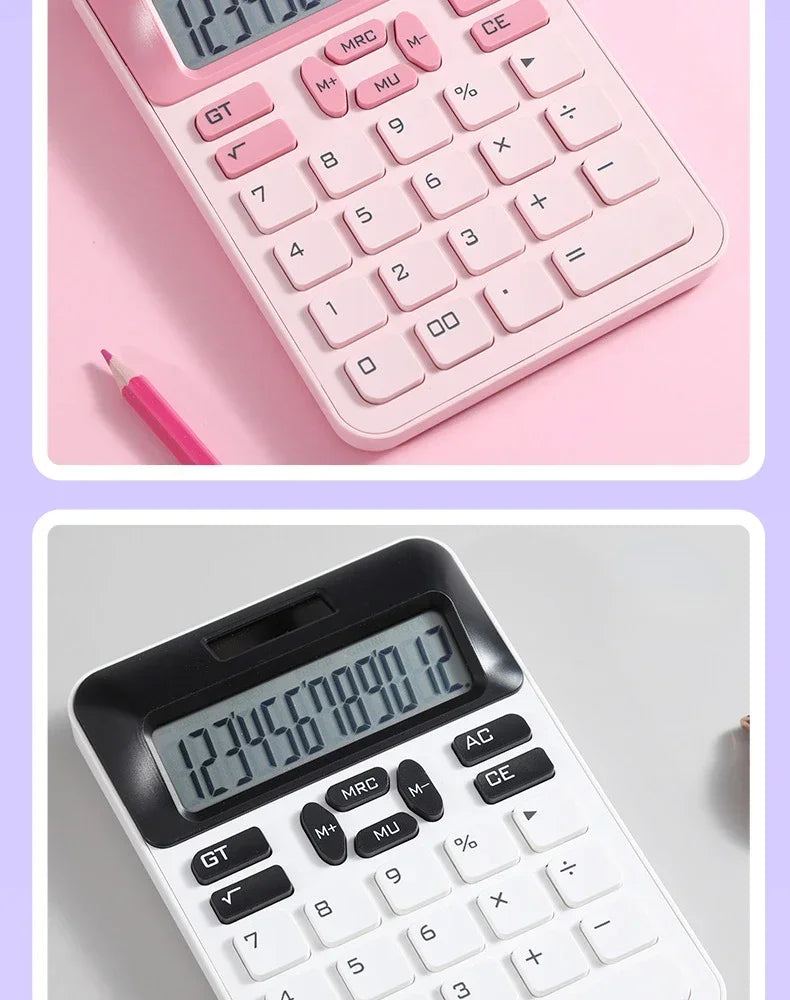 12-Digit Large LCD Display Calculator Standard Function Calculator with Solar & Battery Dual Power for Home Basic Desktop Office