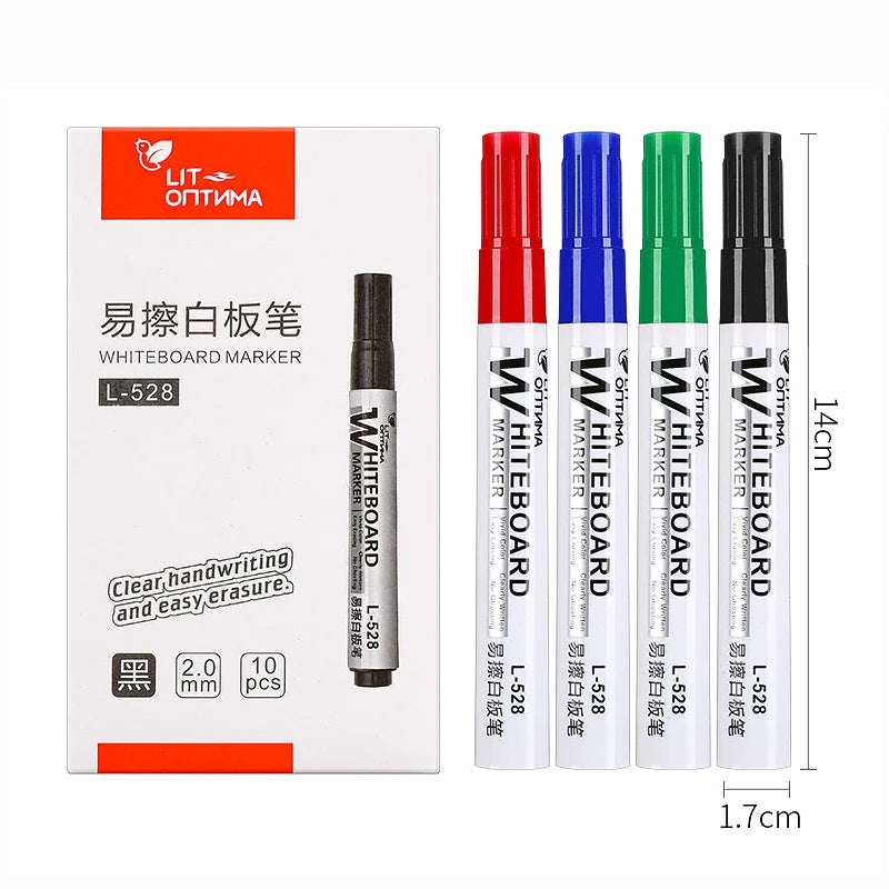 10pcs Whiteboard Marker Set,2.0mm Nib,Black Blue Red High-Volume Ink,Office Teaching Pen,Clear Handwriting & Easy Erasure L-528