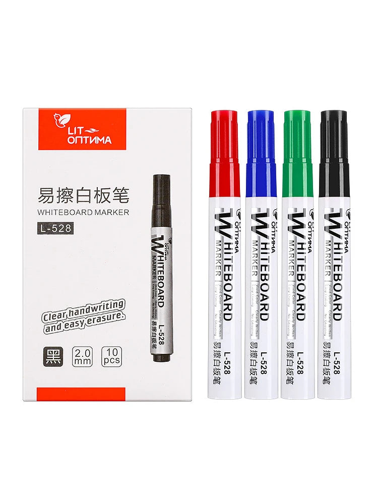 10pcs Whiteboard Marker Set,2.0mm Nib,Black Blue Red High-Volume Ink,Office Teaching Pen,Clear Handwriting & Easy Erasure L-528