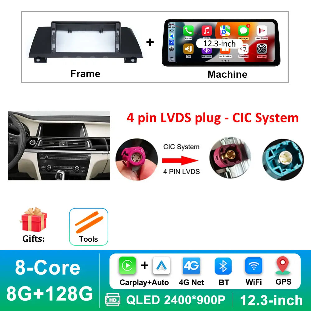 12.3 inch Android 14 GPS DSP BT Carplay Car Radio Multimedia Player for BMW 7 Series 2010 - 2015 CIC NBT System Auto Accessories