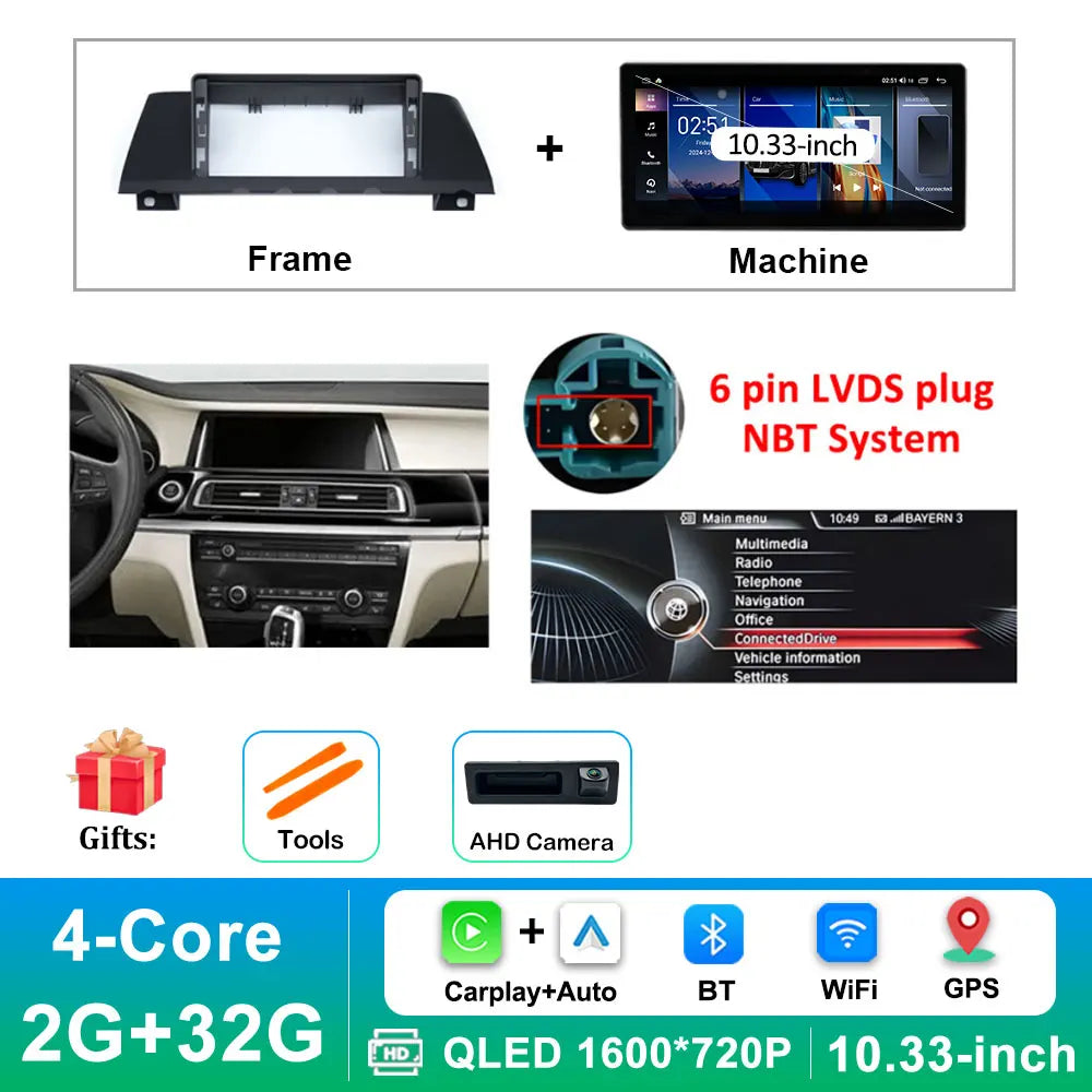 12.3 inch Android 14 GPS DSP BT Carplay Car Radio Multimedia Player for BMW 7 Series 2010 - 2015 CIC NBT System Auto Accessories
