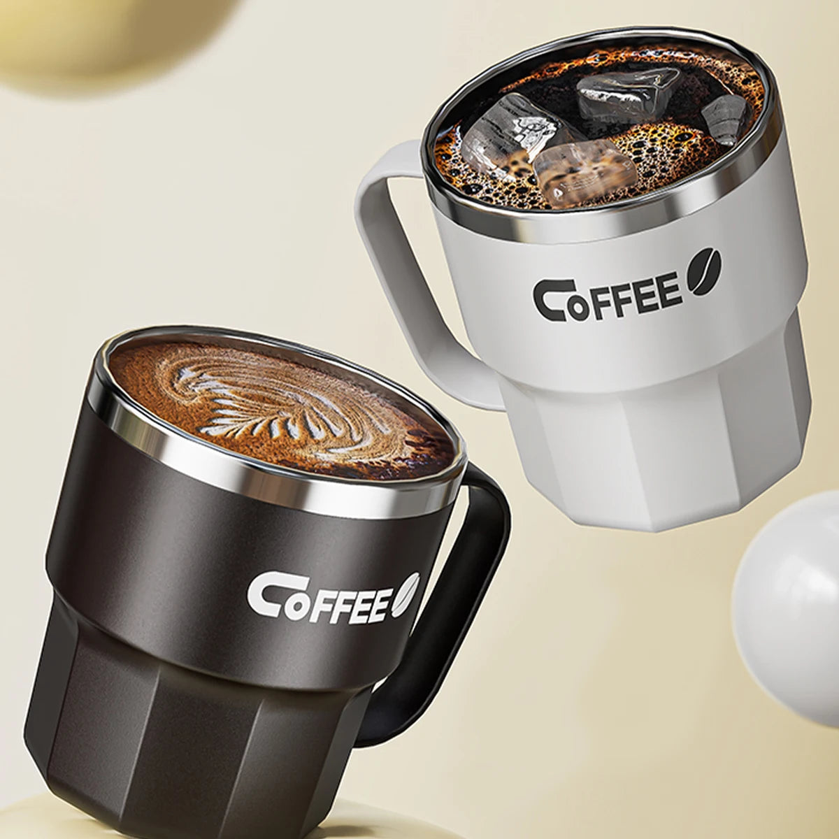 WORTHBUY 400/480ML 304 Stainless Steel Coffee Cup With Lid&Handle Double Layer Coffee Mug Drinkware Reusable Insulated Water Cup