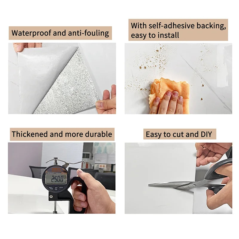 10PCS Marble Imitation Ceramic Tile Wall Sticker PVC Waterproof Oil-proof Moisture-proof Wallpaper Bathroom Kitchen Decoration