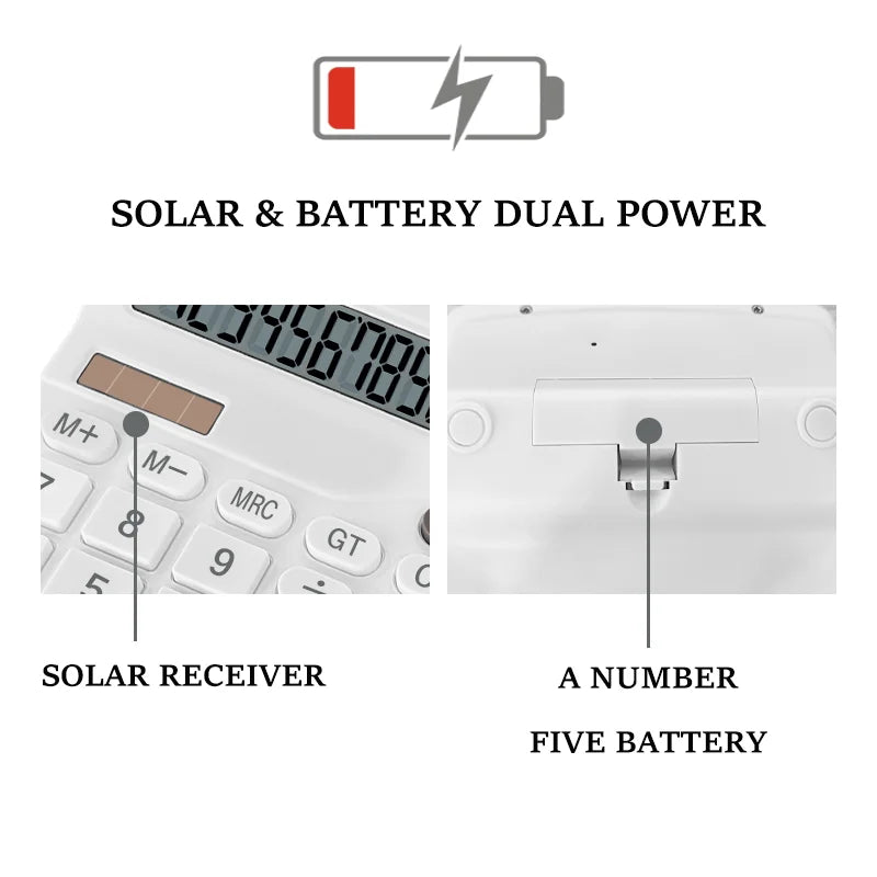 12-Digit Large LCD Display Calculator Standard Function Calculator with Solar & Battery Dual Power for Home Basic Desktop Office