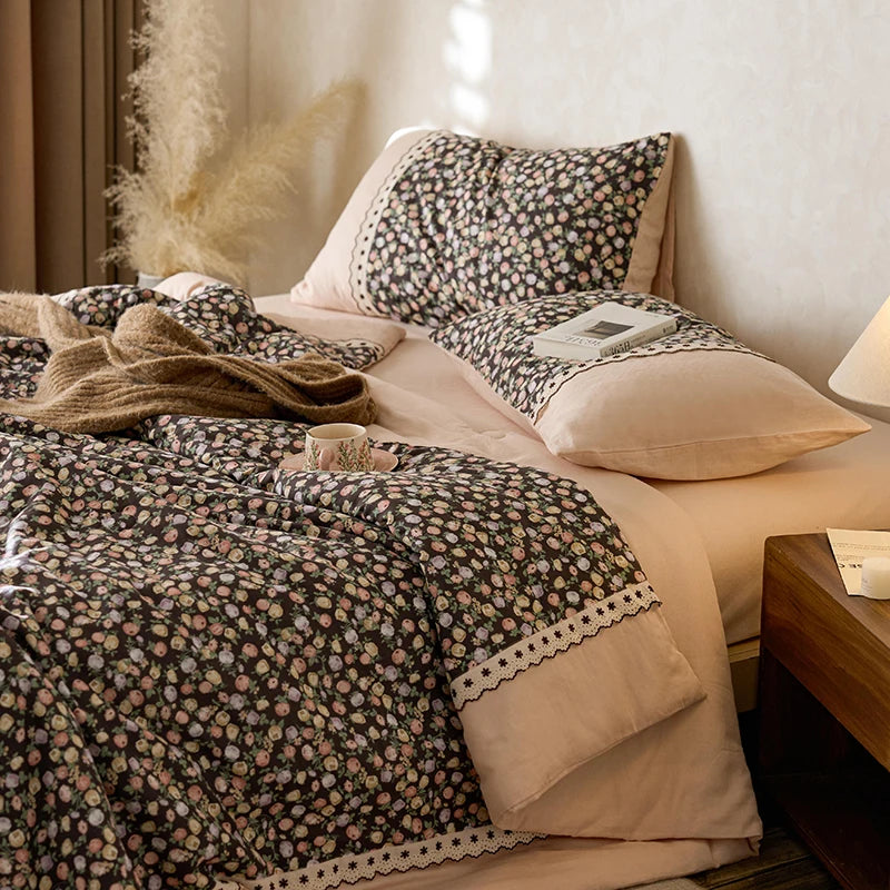 100% Pima Cotton Retro French Toile Shabby Flowers Applique Comforter Without Pillow Cases