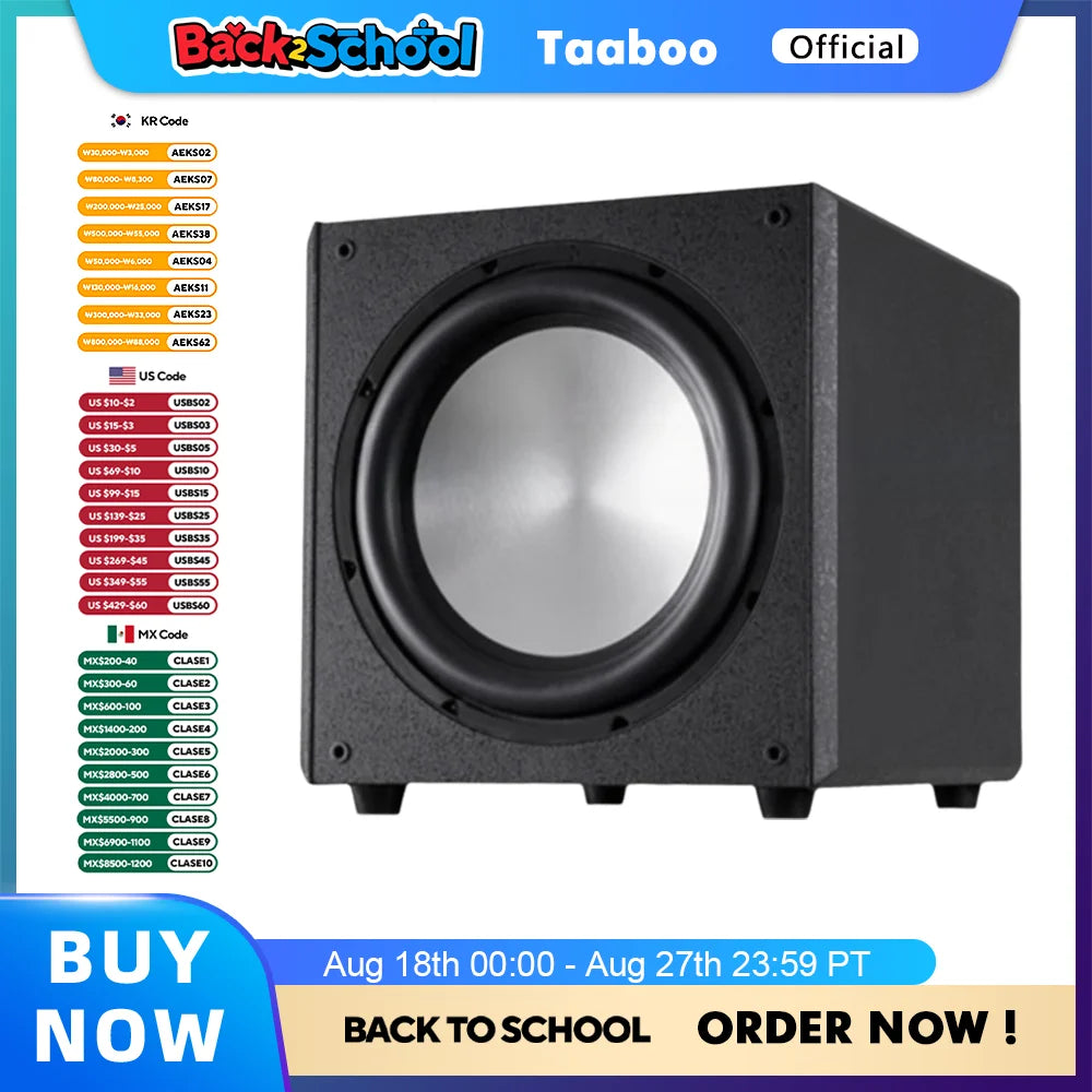 10/12 Inch Super Subwoofer High Power Speaker Active HiFi Wooden Subwoofer High Fidelity Home Theater Audio Amplifier Speaker