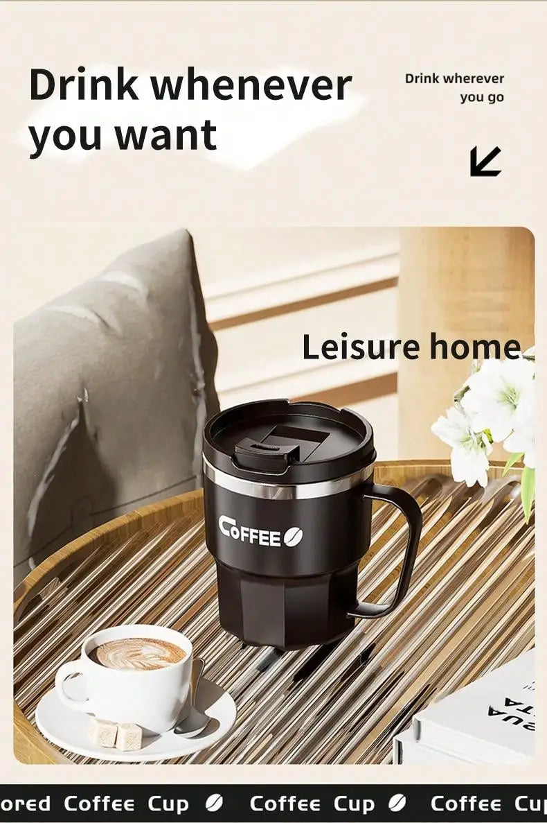 WORTHBUY 400/480ML 304 Stainless Steel Coffee Cup With Lid&Handle Double Layer Coffee Mug Drinkware Reusable Insulated Water Cup