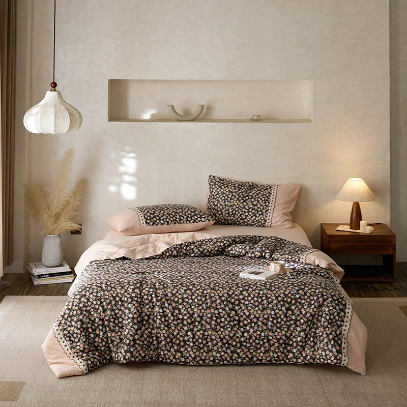 100% Pima Cotton Retro French Toile Shabby Flowers Applique Comforter Without Pillow Cases