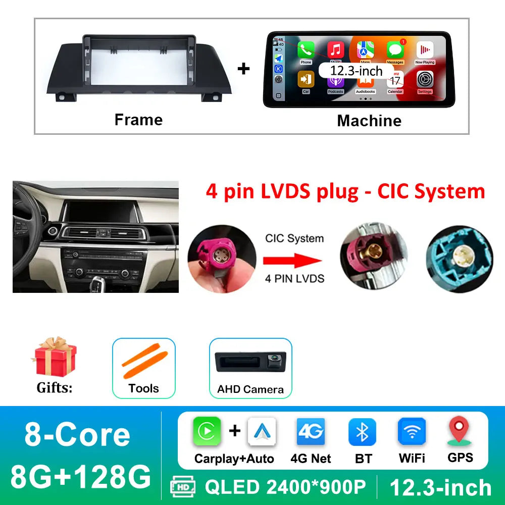 12.3 inch Android 14 GPS DSP BT Carplay Car Radio Multimedia Player for BMW 7 Series 2010 - 2015 CIC NBT System Auto Accessories