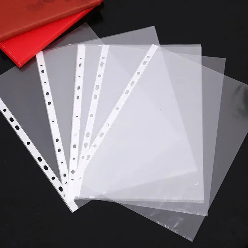 100pcs 11 Holes Thickening Transparent Plastic Punched File Folders A4 Document Sleeves Protector Office Supplies