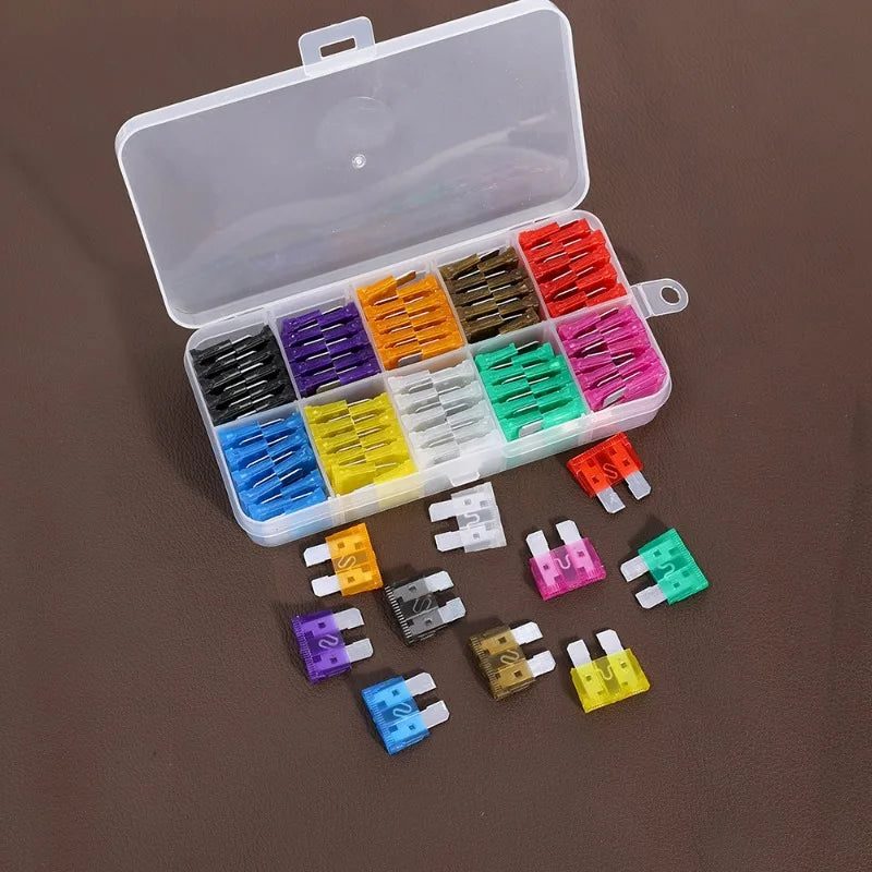 100/50pcs Medium Car Fuse Blade 2-35A Middle Size Fuse Insert Set with Box Fuse Blow Detection Tool Auto Circuit Repair Tools