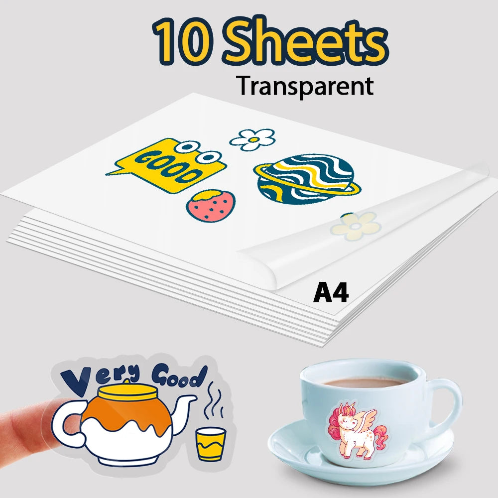 10Sheets Gold Vinyl Sticker Paper A4 Transparent Matte White Printable Vinyl Sticker Self Adhesive Copy Paper for Inkjet Printer